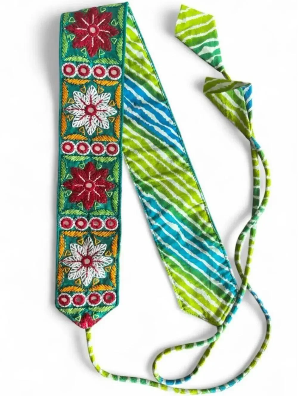 Vintage Y2K Primp Embroidered Mirror Tie Waist Belt Boho Sash